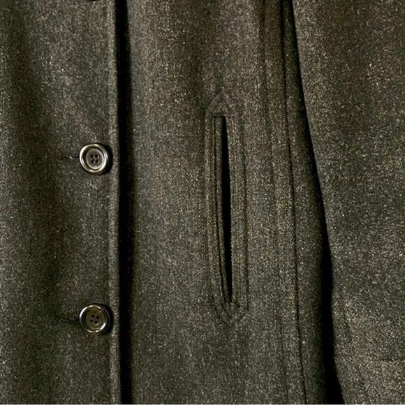 Anne Klein Wool Black Pea Coat Sz M Back Belt Single Breasted Lined - Picture 6 of 12